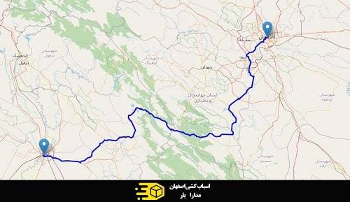 What is the distance and shipping time from Isfahan to Ahvaz - باربری اصفهان به خوزستان